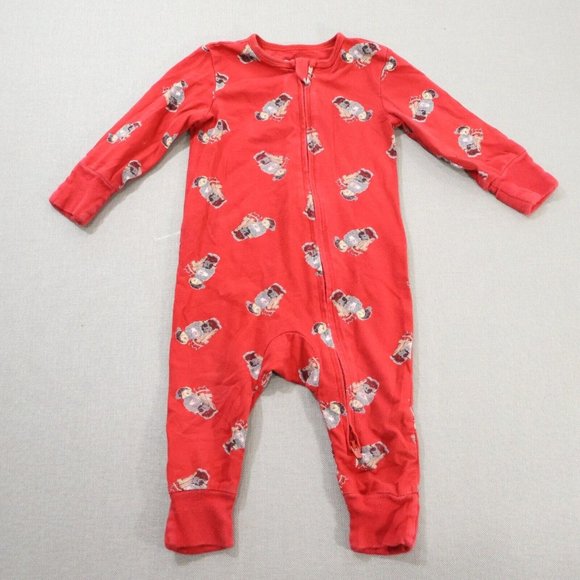 Polo Ralph Lauren Teddy Bear Sled Romper 0-6M Red Outfit Bodysuit Classic Core - Picture 1 of 5